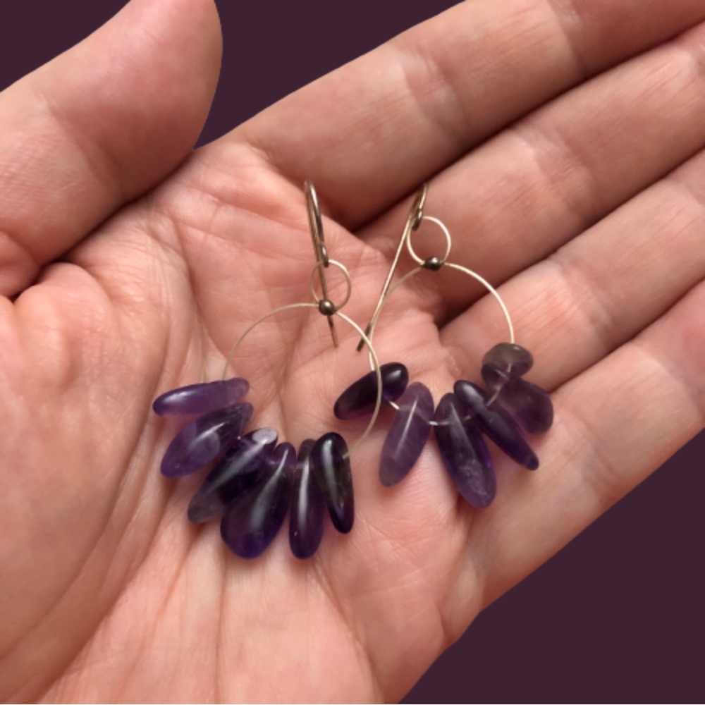 🦄 ⚡️💜 SALE Vintage minimalist silver earrings w/ polished amethyst
